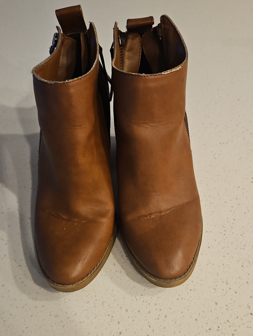 DV by Dolce Vita Cognac Brown Leather Ankle Booties with Side Zip